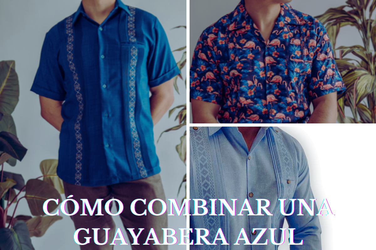 como combinar una guayabera azul