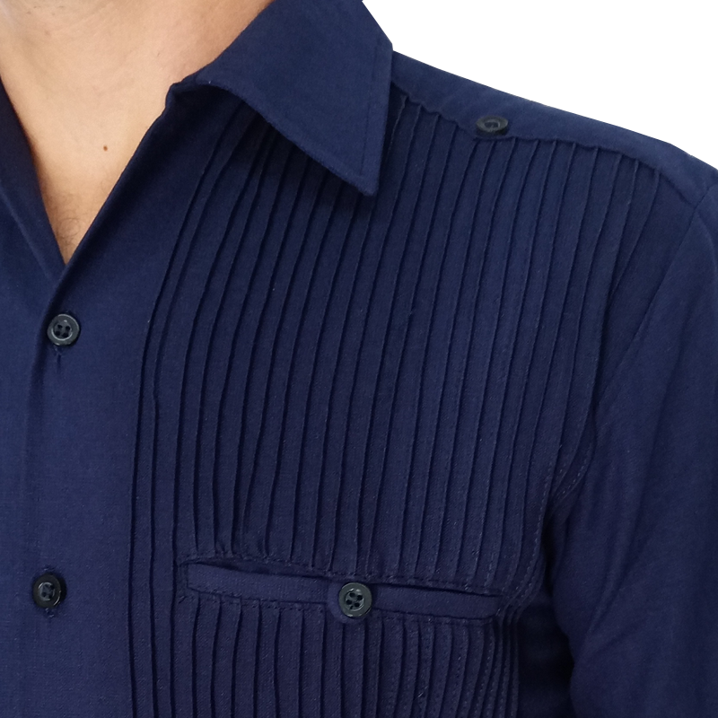 Guayabera azul marino de lino para hombre

