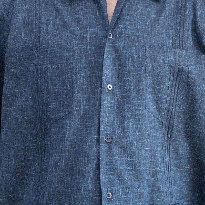 Guayabera azul oscuro de manga corta para hombre

