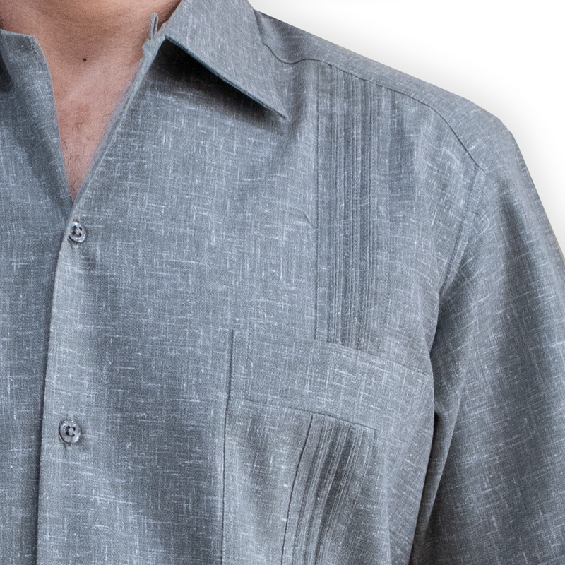 Guayabera gris claro de algodón manga corta

