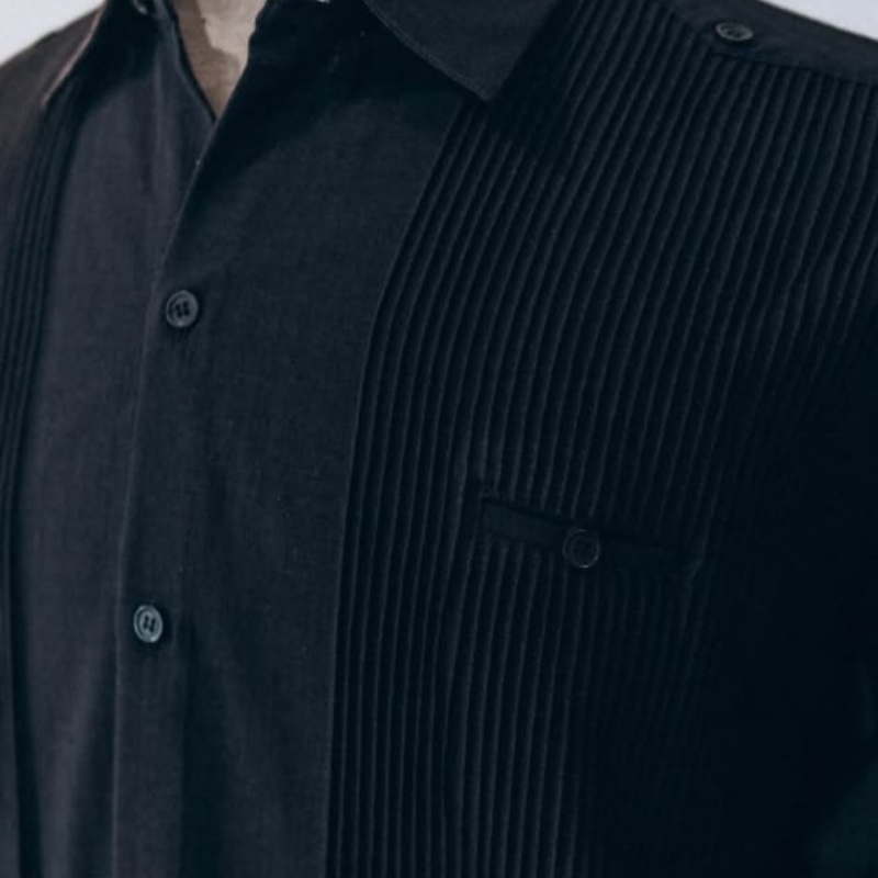 Guayabera presidencial negra de algodón para hombre