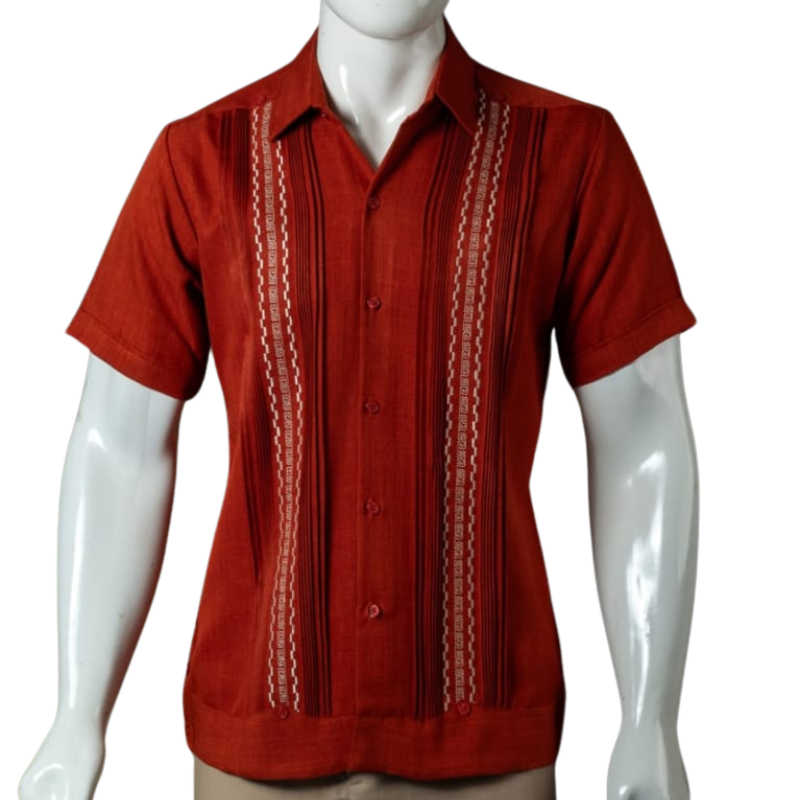 Guayabera roja para hombre artesanal de lino y algodón