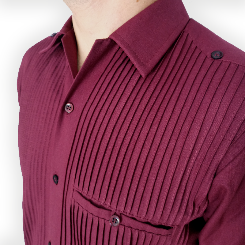 Guayabera color vino para hombre de manga larga

