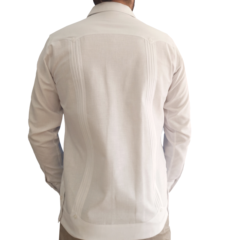Guayabera yucateca blanca de manga larga con bolsillos

