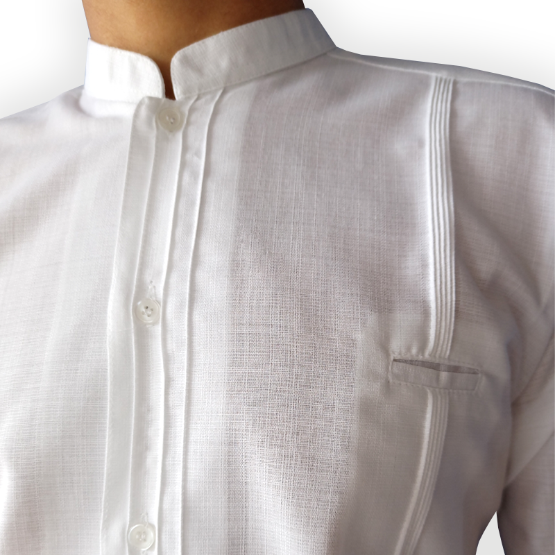 Guayabera tradicional blanca de lino con cuello Mao