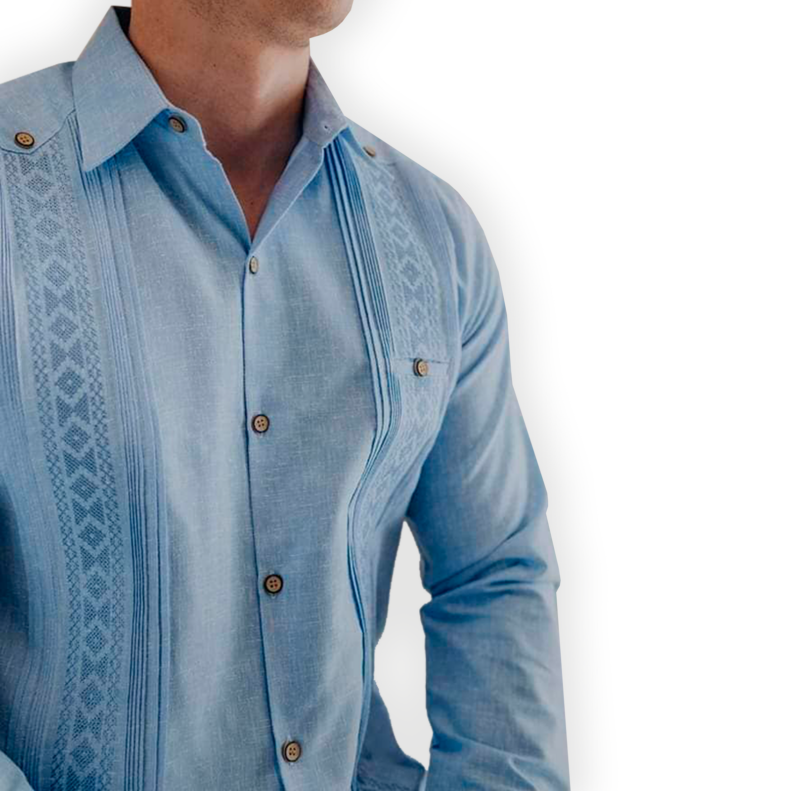Guayabera bordada azul manga larga