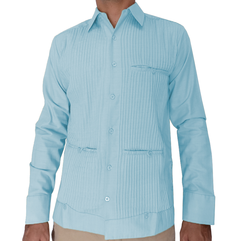 Guayabera azul cielo de manga larga para hombre

