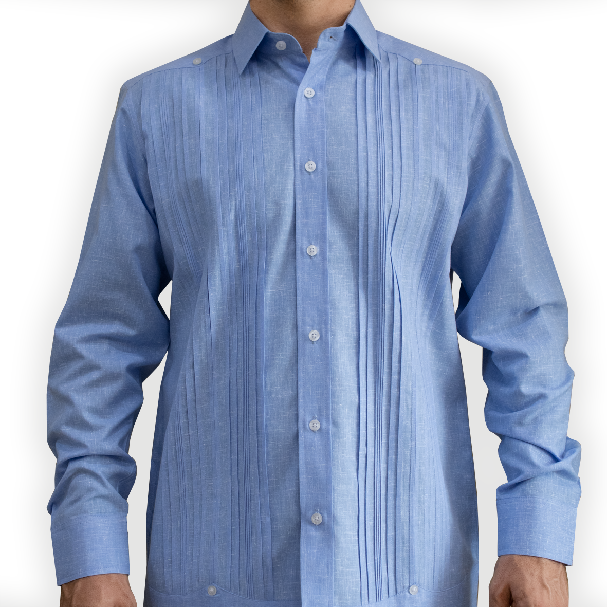 Guayabera azul claro de algodón con manga larga para hombre

