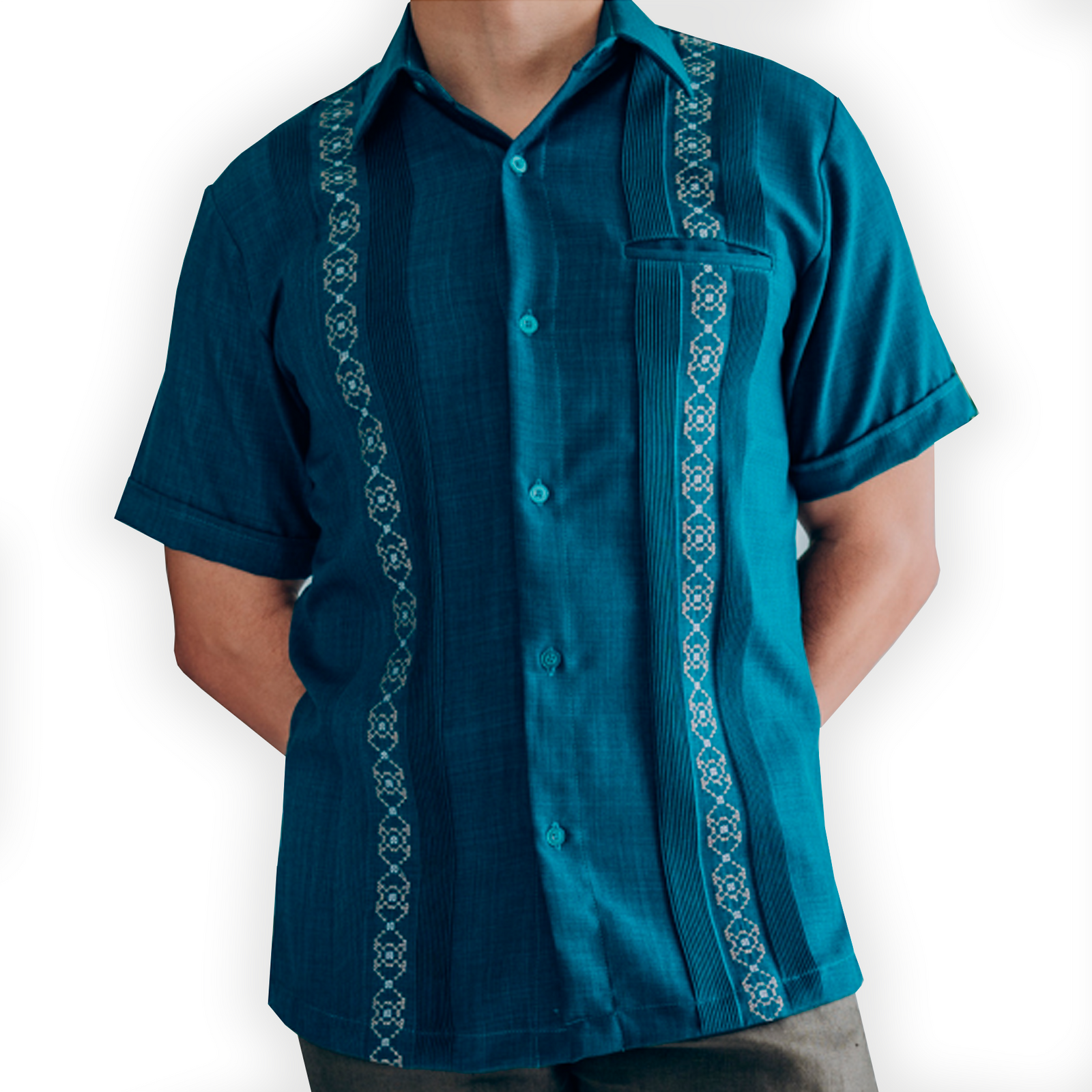 Guayabera azul jade