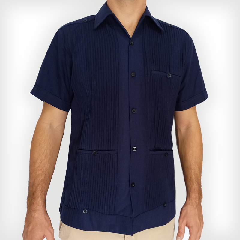 Guayabera azul marino de lino para hombre

