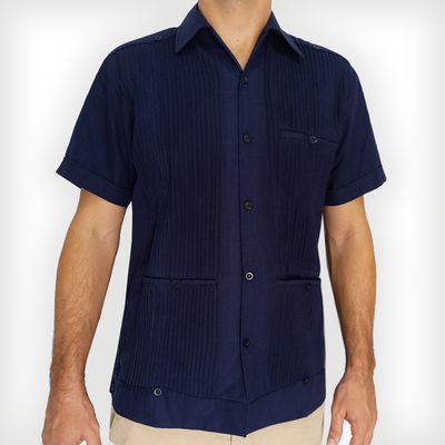 Guayabera azul marino de lino para hombre