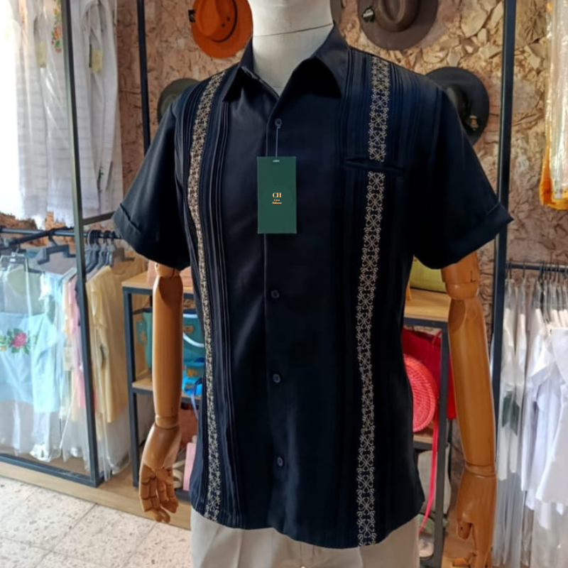 Guayabera azul navy manga corta