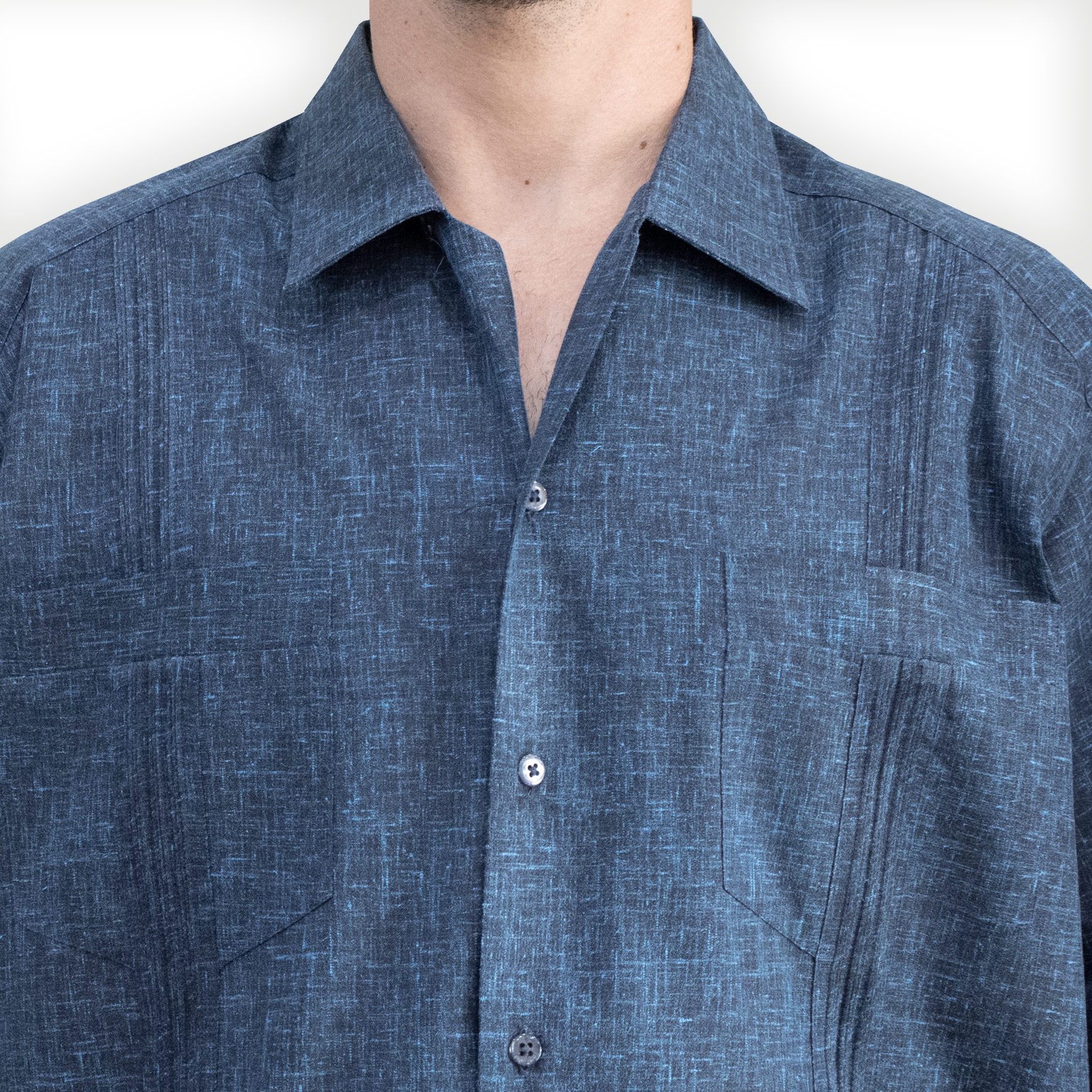 Guayabera azul oscuro de manga corta para hombre

