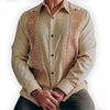 Guayabera beige bordada de manga larga para hombre