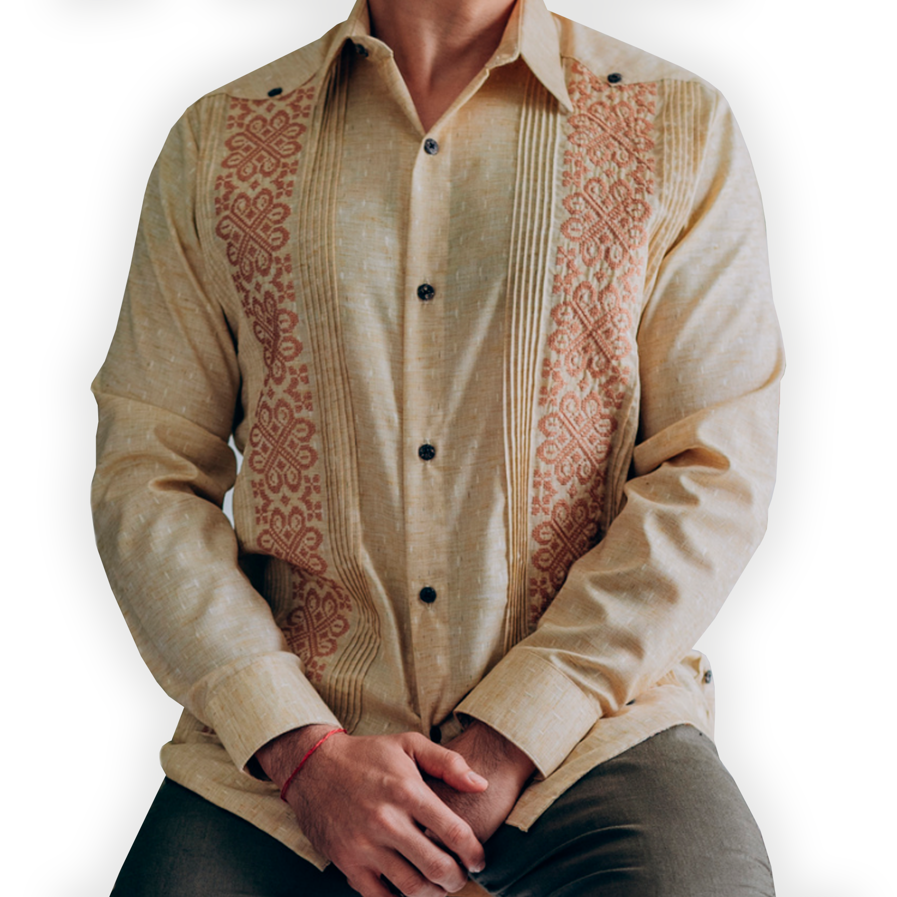 Guayabera beige manga larga