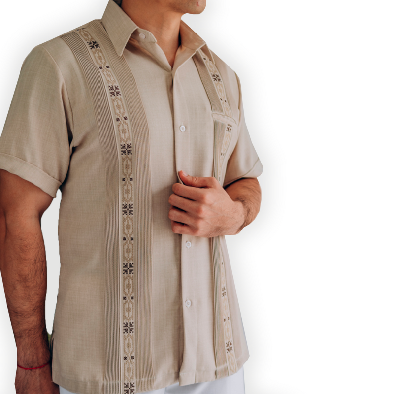 Guayabera beige manga corta
