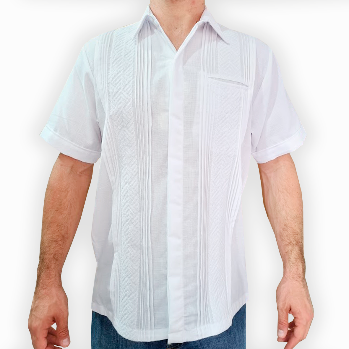 Guayabera blanca bordada de lino para boda

