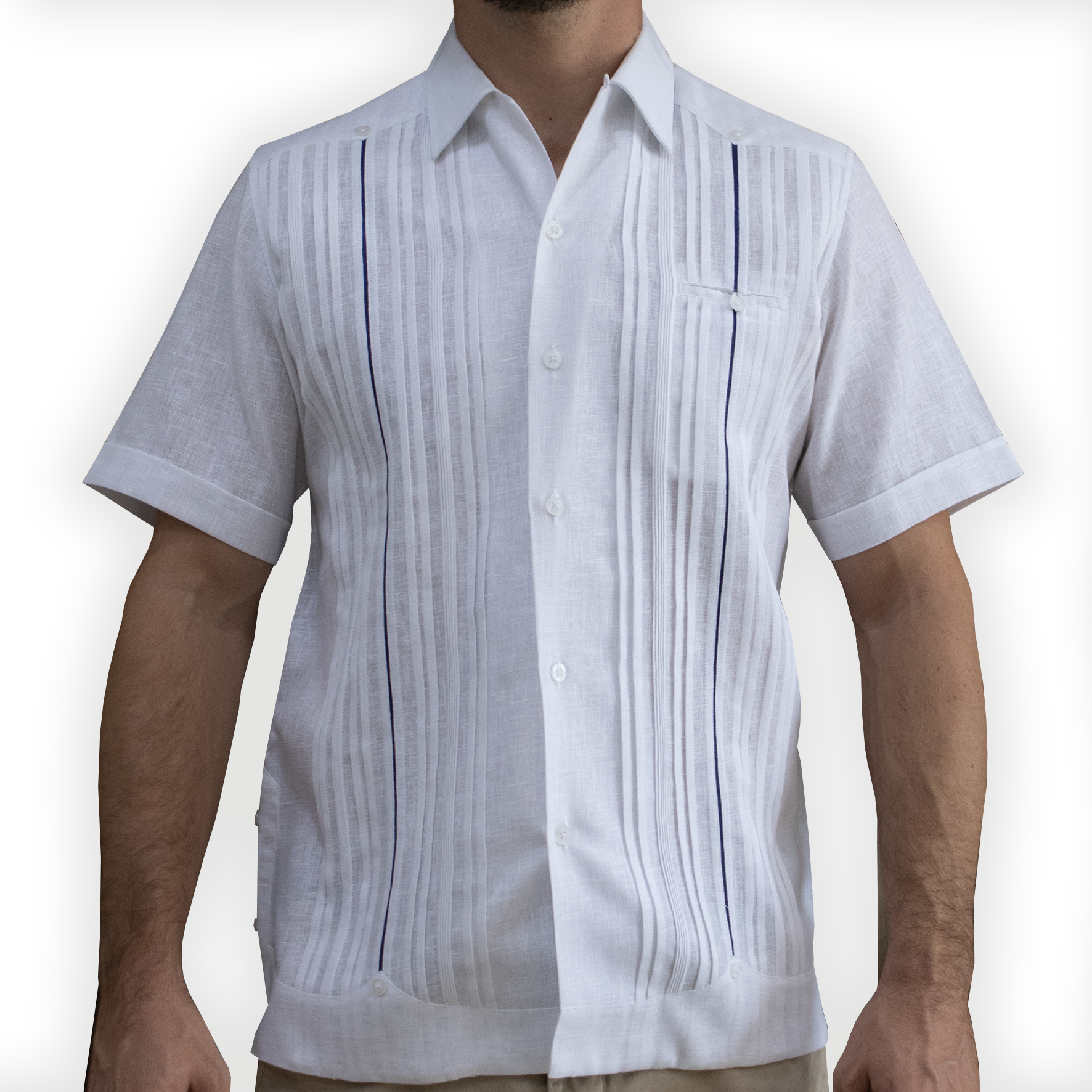 Guayabera blanca de lujo manga corta para hombre