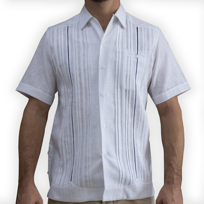 Guayabera blanca de lujo manga corta para hombre