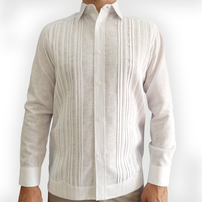 Guayabera blanca formal manga larga para bodas