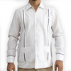 Guayabera blanca listón azul elegante y sofisticada