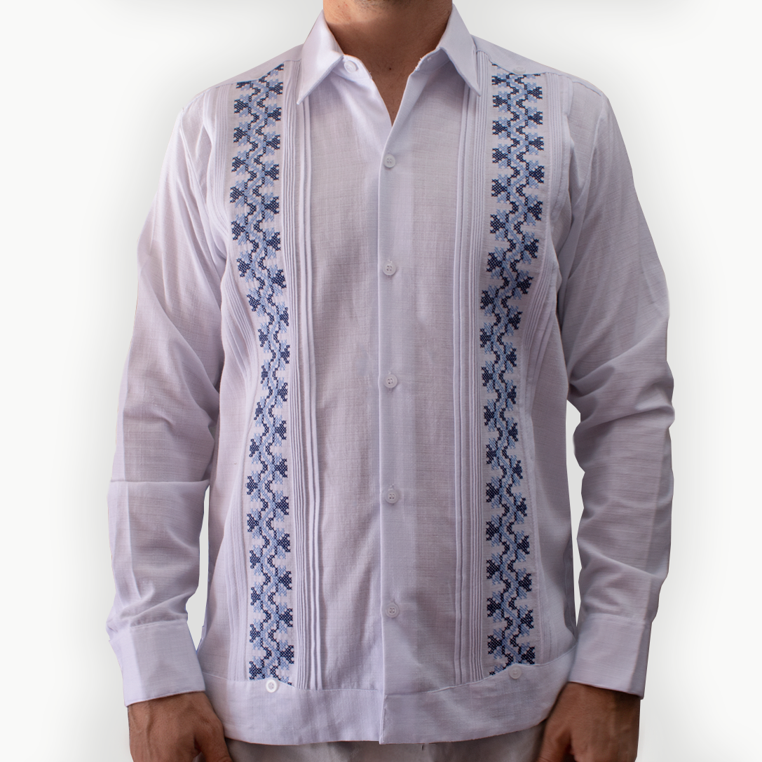 Guayabera blanca manga larga bordada