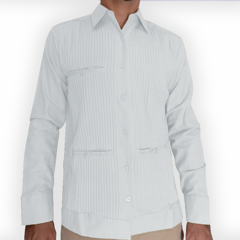 Guayabera blanca manga larga estilo clásico y elegante