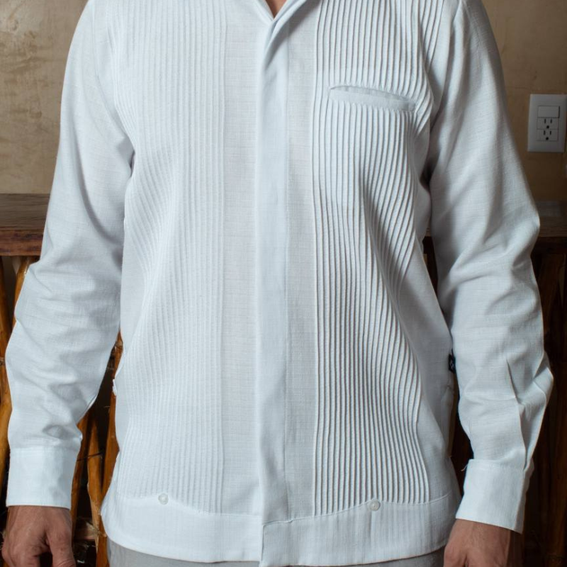 Guayabera blanca presidencial artesanal de lino y algodón