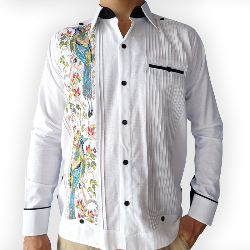 Guayabera bordada pajaro
