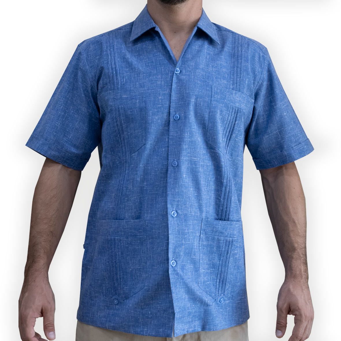 Guayabera color azul manga corta para hombre

