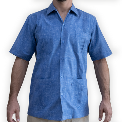 Guayabera color azul manga corta para hombre