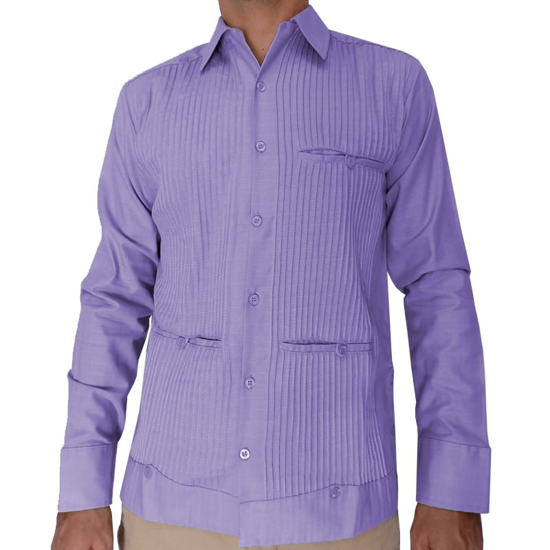 Guayabera color lila de manga larga para hombre

