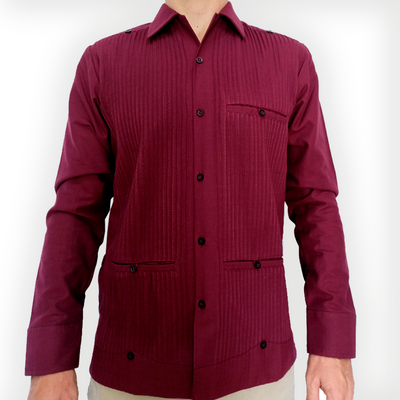 Guayabera color vino para hombre de manga larga