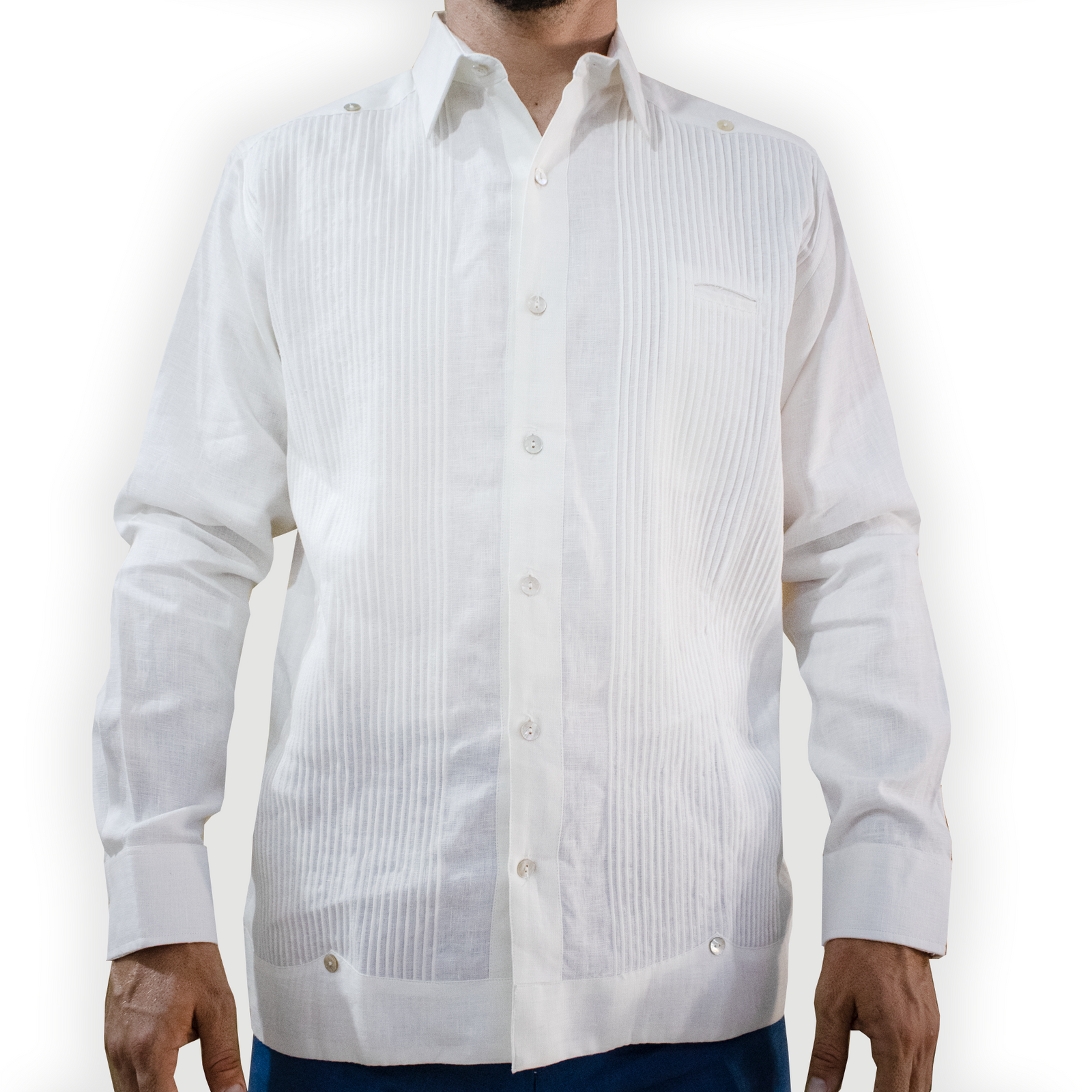 Guayabera de lino hombre blanca con bordado

