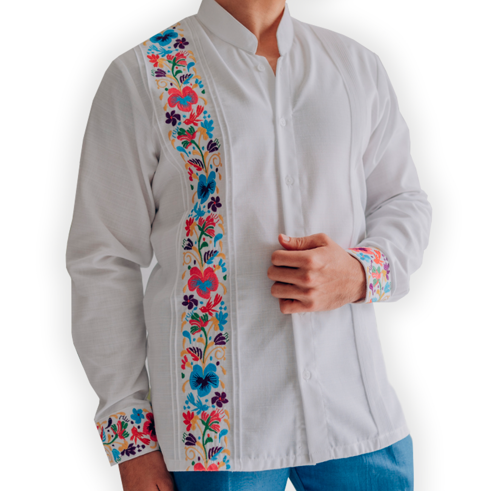 Guayabera floreada blanca para hombre vista frontal