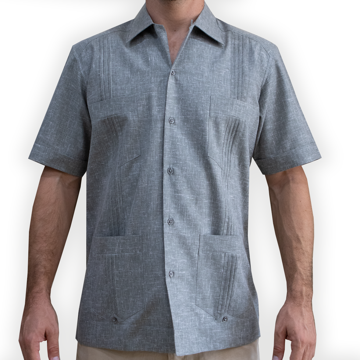 Guayabera gris claro de algodón manga corta

