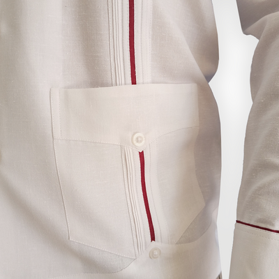 Guayabera hombre manga larga combinada con cinturón y zapatos