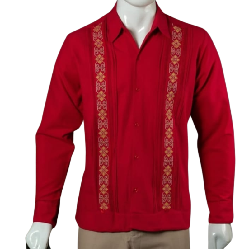 Guayabera hombre rojo artesanal de lino y algodón