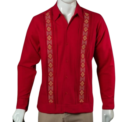 Guayabera hombre rojo artesanal de lino y algodón