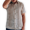 Guayabera manga corta beige bordada artesanal
