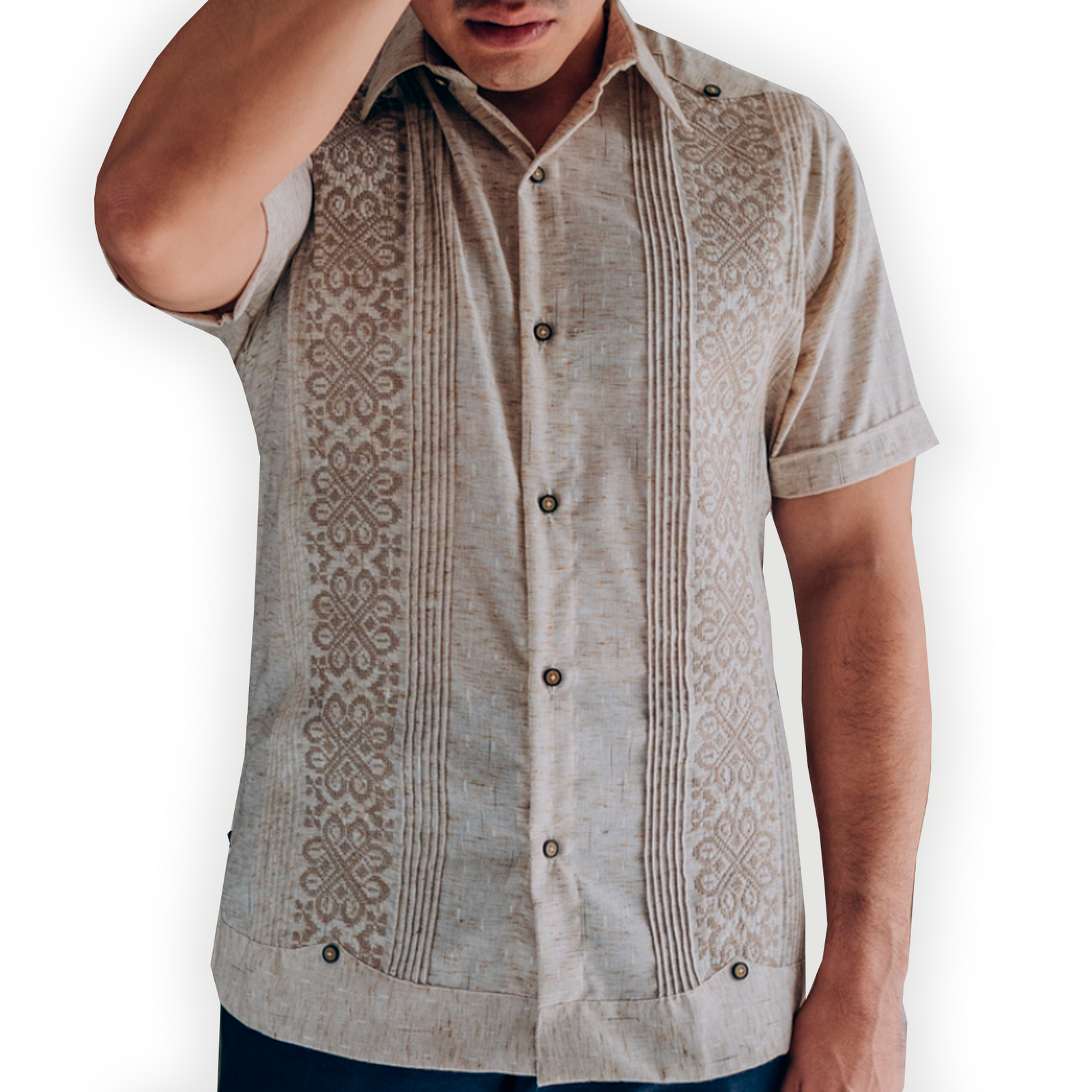 Guayabera manga corta beige
