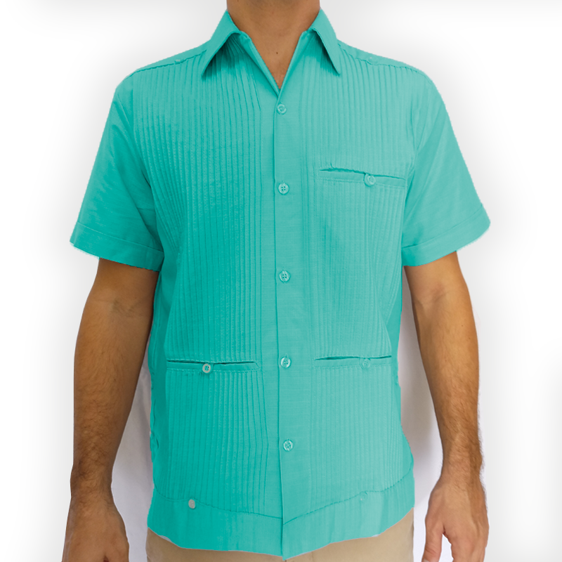 Guayabera menta de manga corta para hombre

