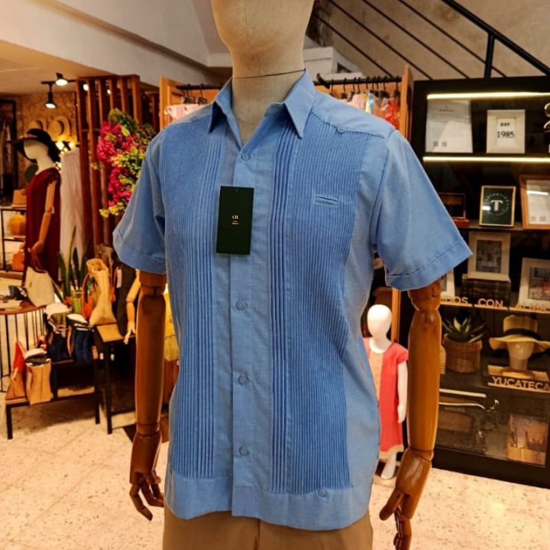Guayabera presidencial azul manga corta