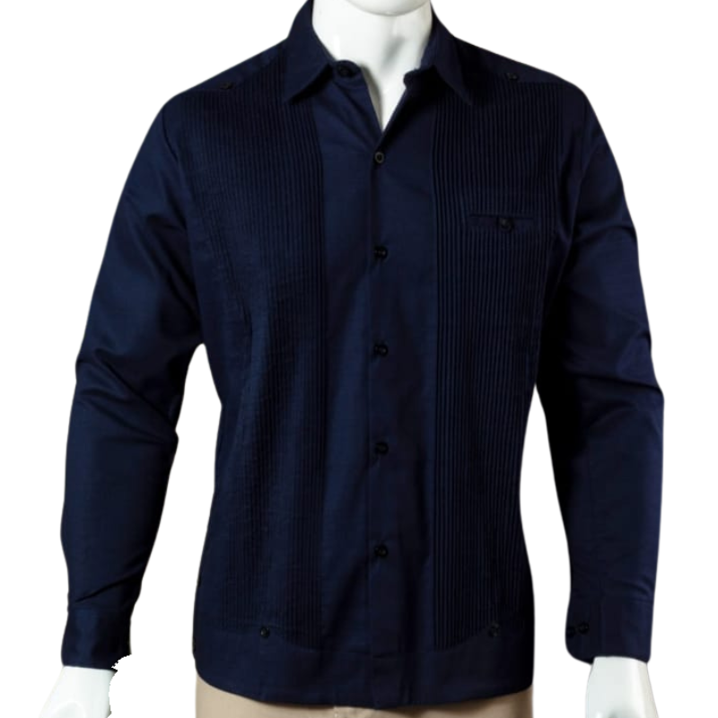 Guayabera presidencial azul marino de algodón para hombre