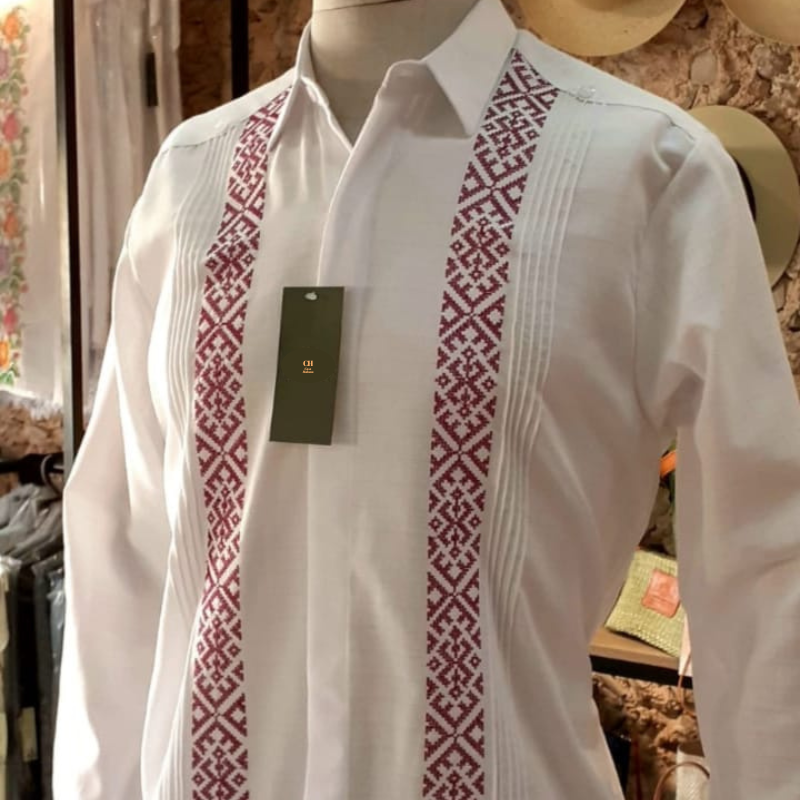 Guayabera presidencial blanca bordado rojo