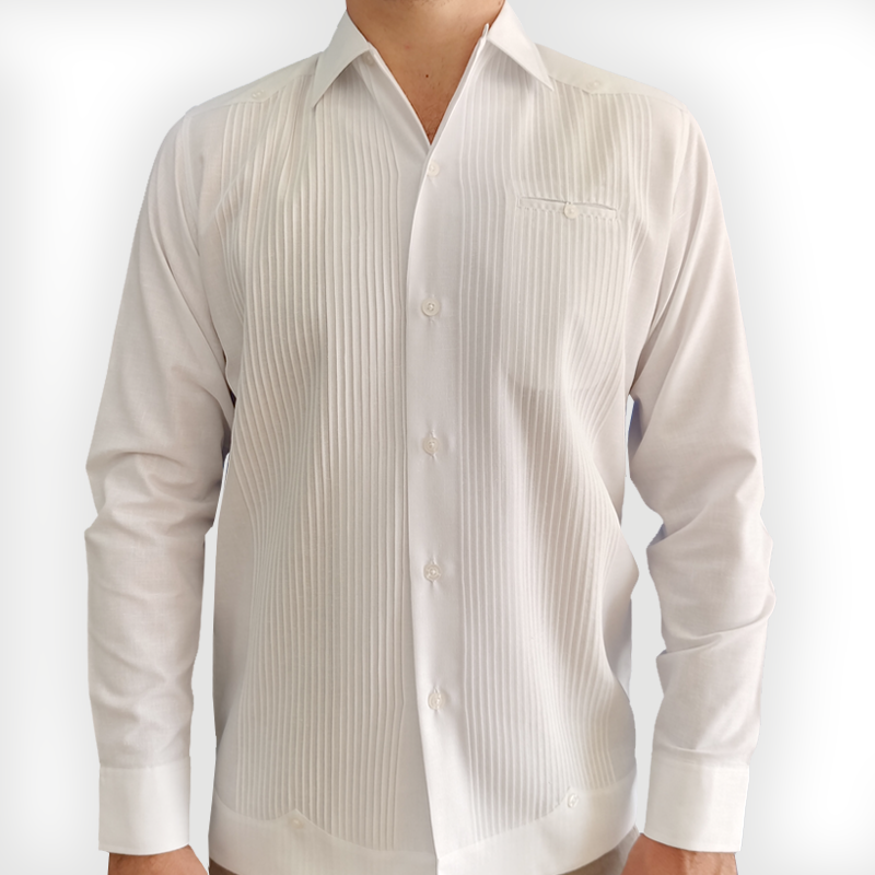 Guayabera presidencial blanca de algodón - vista frontal completa