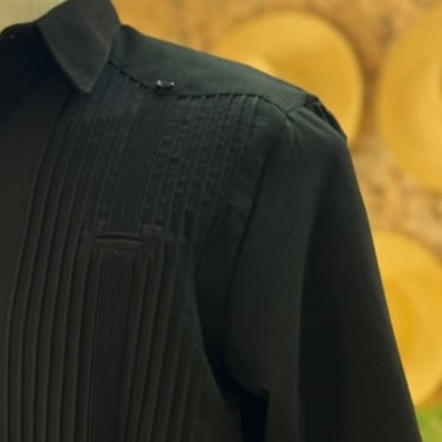 Guayabera presidencial color negro detalle