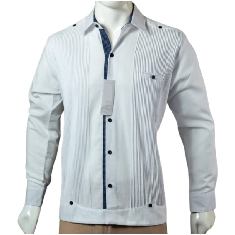 Guayabera presidencial combinada blanca con botones negros