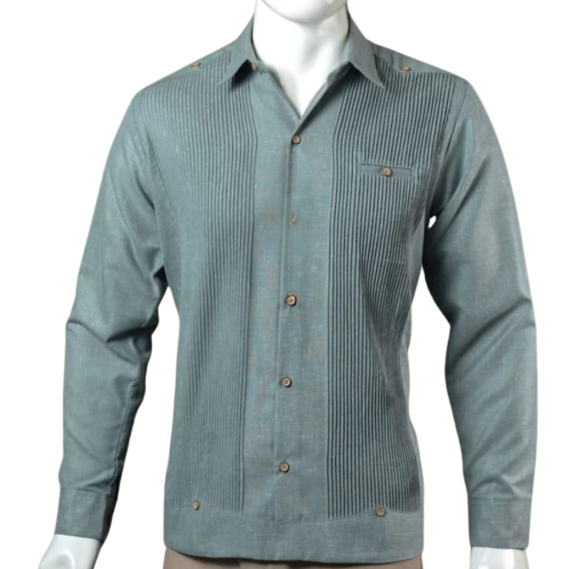 Guayabera presidencial verde de algodón para hombre