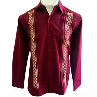 Guayabera rojo vino para hombre,